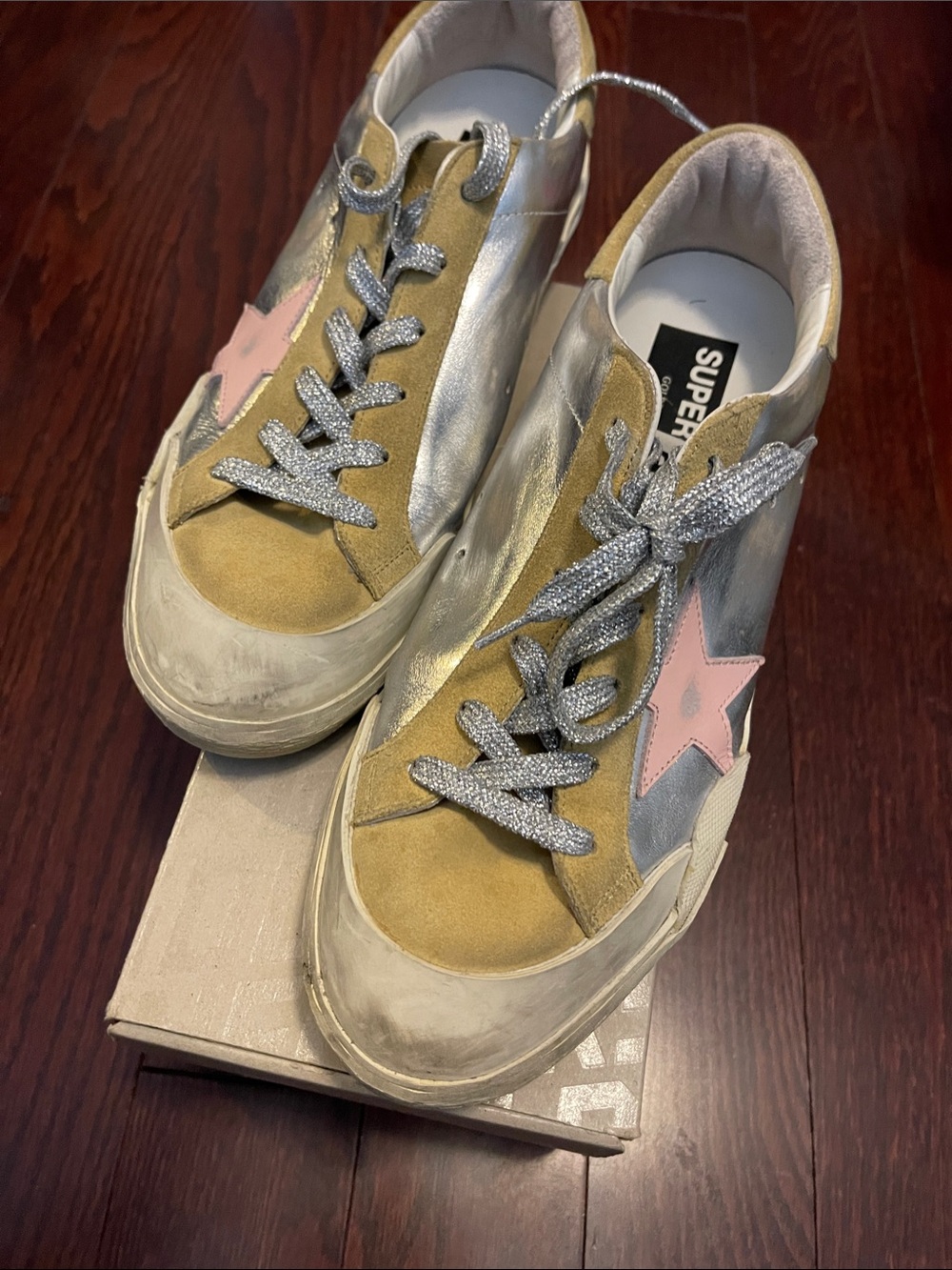 Golden Goose Sneakers in Mustard, Silver & Pink Star